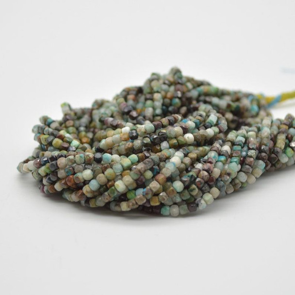 High Quality Grade A Natural Chrysocolla Semi-precious Gemstone Faceted Cube Beads - 2mm - 2.5mm - 15" strand