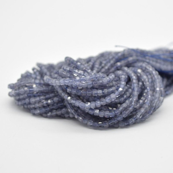 High Quality Grade A Natural Iolite Semi-precious Gemstone Faceted Cube Beads - 2mm - 2.5mm - 15" strand