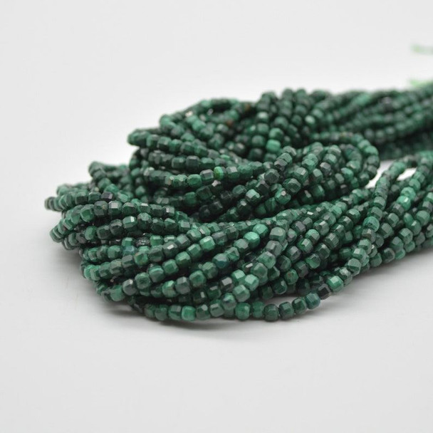 High Quality Grade A Natural Malachite Semi-precious Gemstone Faceted Cube Beads - 2mm - 2.2mm - 15" strand