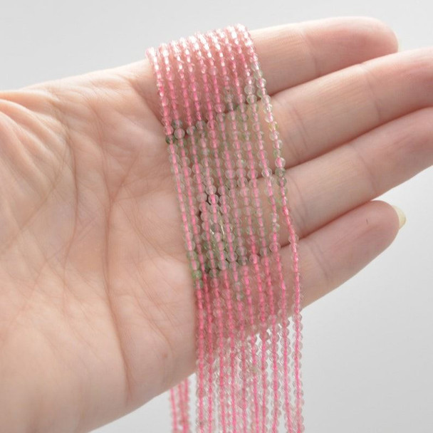 High Quality Grade A Natural Green and Pink Strawberry Quartz Semi-Precious Gemstone FACETED Round Beads - 2mm - 15" strand