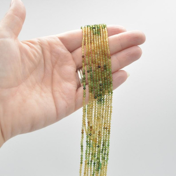 High Quality Grade A Natural Multi-Colour Tourmaline Yellow and Green Semi-Precious Gemstone FACETED Round Beads - 2mm - 15" strand