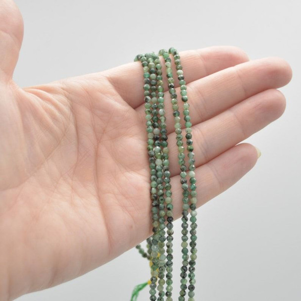 High Quality Grade A Natural Emerald Semi-Precious Gemstone FACETED Round Beads - 3mm - 15" strand