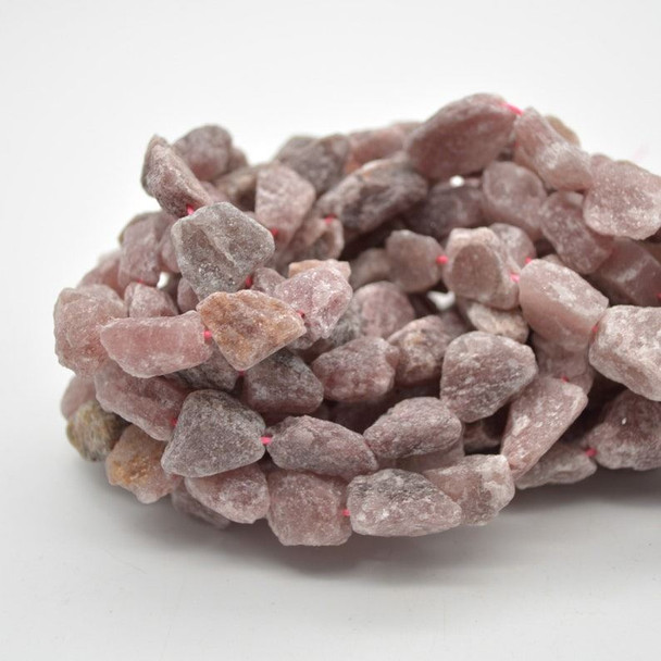 Raw Natural Strawberry Quartz Semi-precious Gemstone Chunky Nugget Beads - 11mm - 13mm x 15mm - 20mm - 15" strand