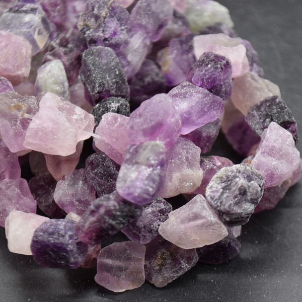 Raw Natural Purple Fluorite Semi-precious Gemstone Chunky Nugget Beads - 12mm - 16mm x 10mm - 12mm - 15" strand