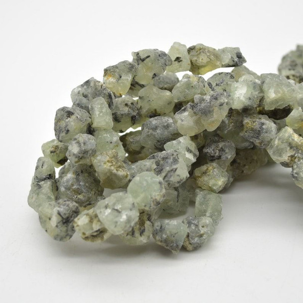 Raw Natural Prehnite Semi-precious Gemstone Chunky Nugget Beads - 10mm - 13mm x 13mm - 15mm - 15" strand