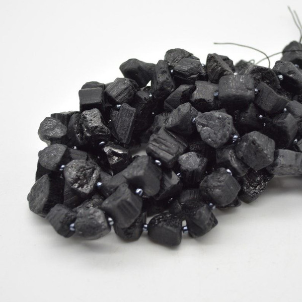 Raw Natural Black Tourmaline Semi-precious Gemstone Chunky Nugget Beads - 12mm - 15mm x 14mm - 15mm - 15" strand