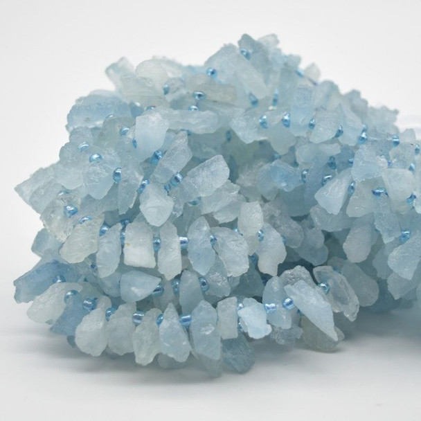 Raw Natural Aquamarine Semi-precious Gemstone Chips / Nugget Beads - 10mm - 16mm - 15" strand