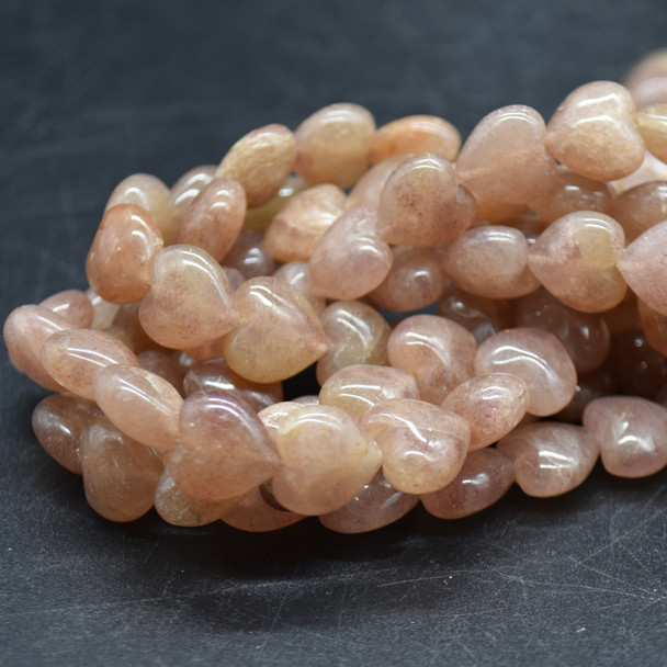 High Quality Grade A Natural Strawberry Quartz Semi-precious Gemstone Heart Shaped Beads - 12mm - 15" strand