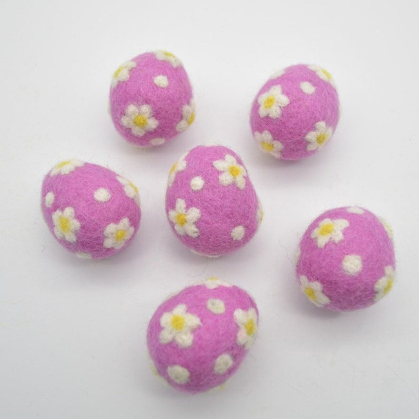 100% Wool Felt Easter Eggs -  4 Count - Daisy Flower - 4.5cm x 4cm