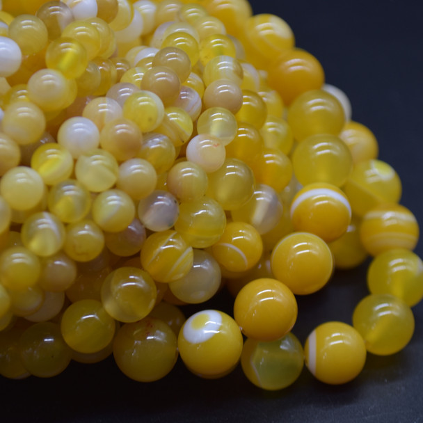 Yellow Banded Agate Gemstone Round Beads - 4mm 6mm 8mm 10mm sizes