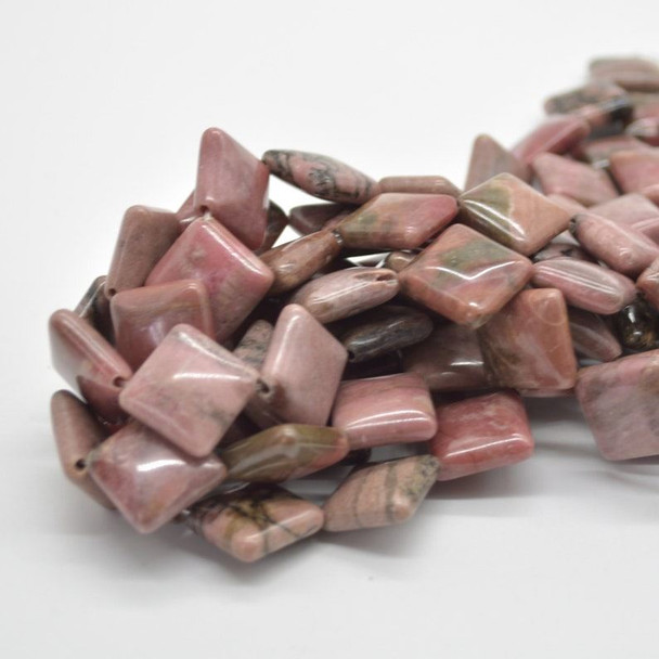 High Quality Grade A Natural Rhodonite Semi-precious Gemstone Diamond / Rhombus Beads - 15mm - 15" strand