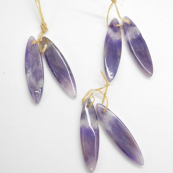 High Quality Grade A Natural Chevron Amethyst Semi-precious Gemstone Marquise Drop Earring / Beads - 4.2cm x 1.2cm - 1 pair