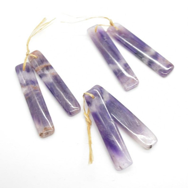 High Quality Grade A Natural Chevron Amethyst Semi-precious Gemstone Rectangular Drop Earring / Beads - 4.8cm x 1cm - 1 pair