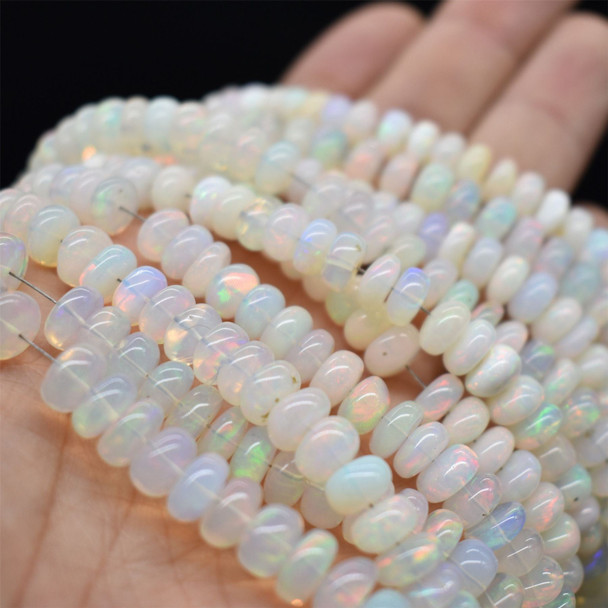 Natural Ethiopian Welo Opal Graduated Semi-precious Gemstone Smooth Rondelle Spacer Beads - 5mm - 9mm - 16.5" strand