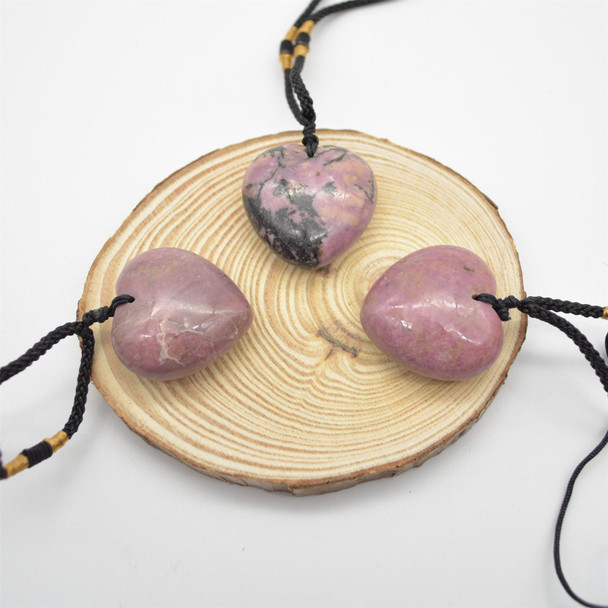 Natural Rhodonite Heart Semi-precious Gemstone Pendant - 3cm