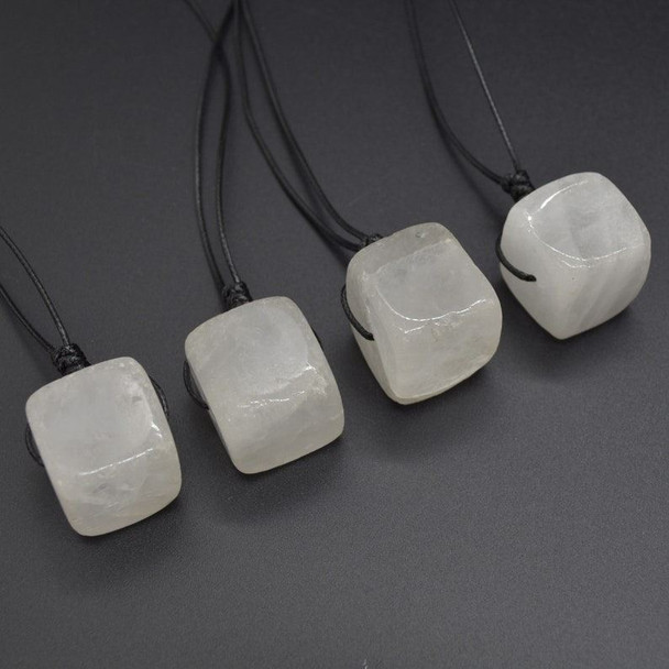 Natural Clear Quartz Cube Semi-precious Gemstone Pendant - 2cm