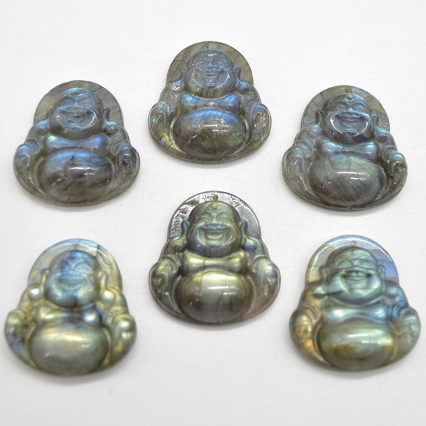 Natural Labradorite Buddha Semi-precious Gemstone Pendant - 3cm