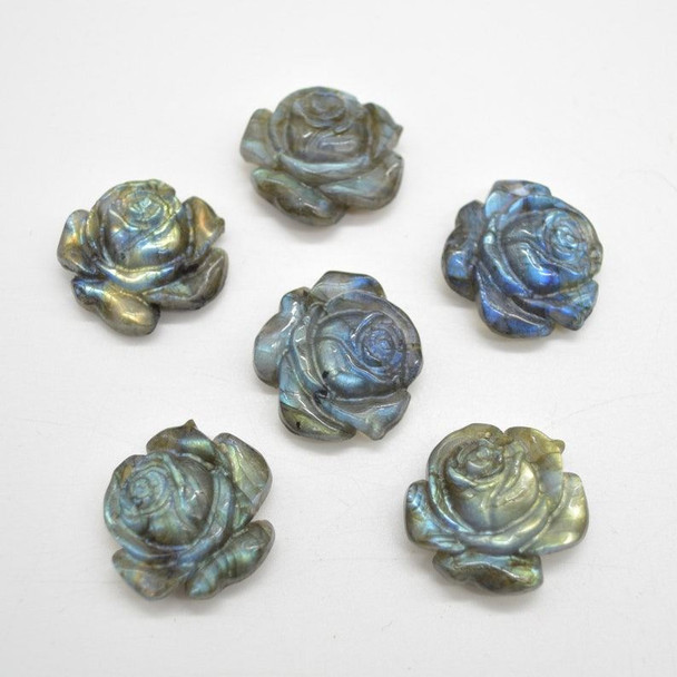 Natural Labradorite Rose Flower Semi-precious Gemstone Pendant - 3cm