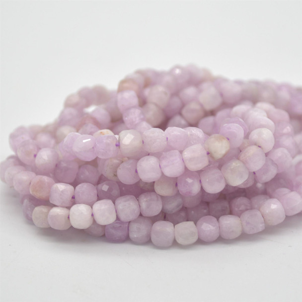 High Quality Grade A Natural Kunzite Semi-precious Gemstone Faceted Cube Beads - 4mm - 4.2mm - 15" strand