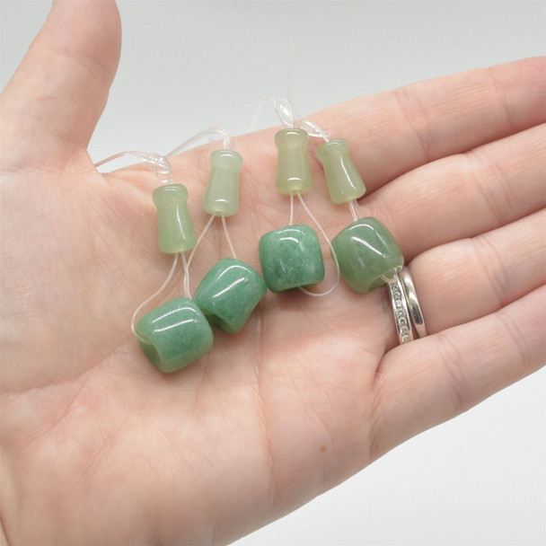 Natural Green Aventurine Semi-precious Gemstone Barrel Guru Mala Beads Set - 1 Set - 11mm