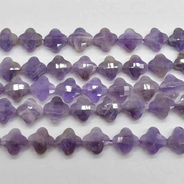 High Quality Grade A Amethyst Semi-precious Gemstone Four Leaf Clover Beads - 13mm - 15" strand