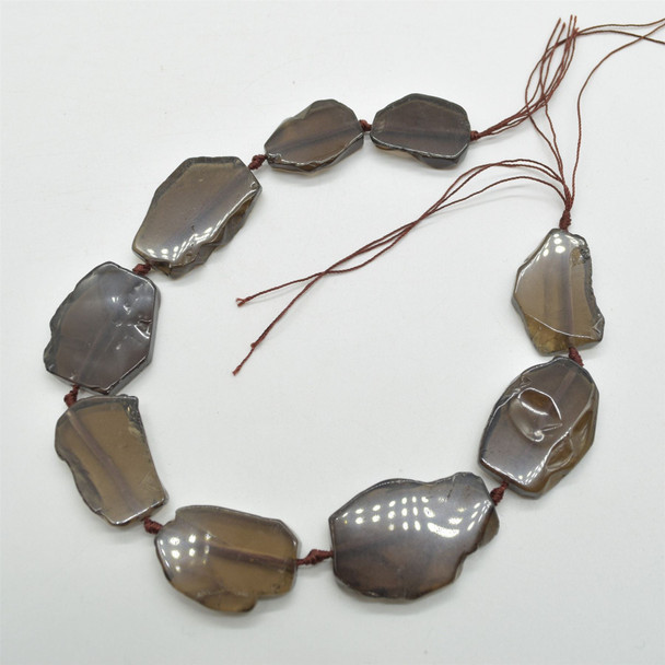 High Quality Grade A Natural Smoky Quartz Semi-precious Gemstone Irregular Slices Pendant / Beads - 15" strand