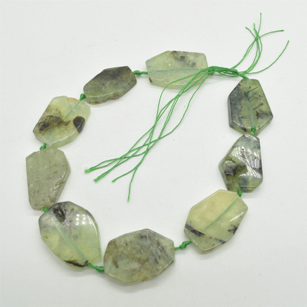 High Quality Grade A Natural Prehnite Semi-precious Gemstone Irregular Slices Pendant / Beads - 15" strand