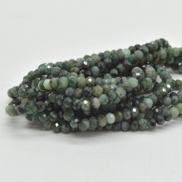 Mixed Gradient Shades Emerald Semi-Precious Gemstone FACETED Rondelle Spacer Beads - 4mm x 2.5mm - 3mm - 15" strand