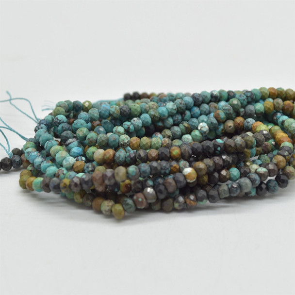 Mixed Gradient Shades Hubei Turquoise Semi-Precious Gemstone FACETED Rondelle Spacer Beads - 4mm x 2.5mm - 3mm - 15" strand