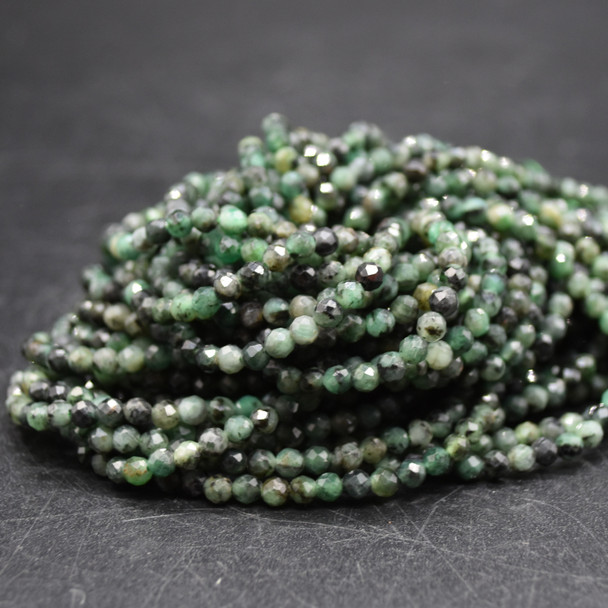 Natural Emerald Mixed Shades Semi-Precious Gemstone FACETED Round Beads - 3mm -  15" strand