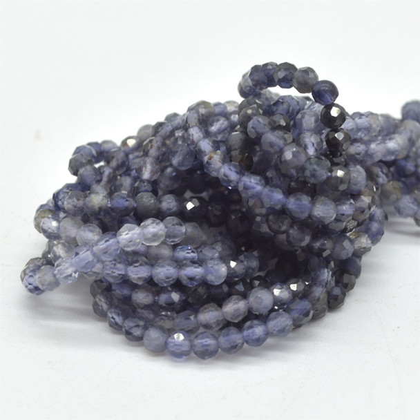 Natural Iolite Mixed Gradient Shades Semi-Precious Gemstone FACETED Round Beads - 3mm -  15" strand