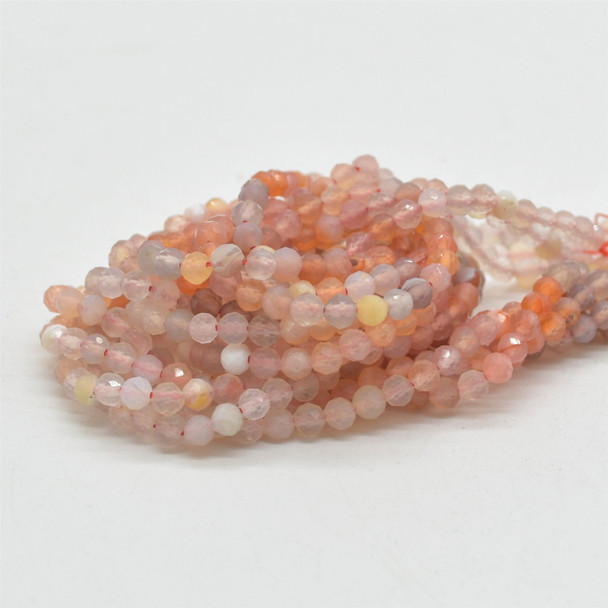 Natural Nanhong Agate Mixed Gradient Shades Semi-Precious Gemstone FACETED Round Beads - 3mm -  15" strand