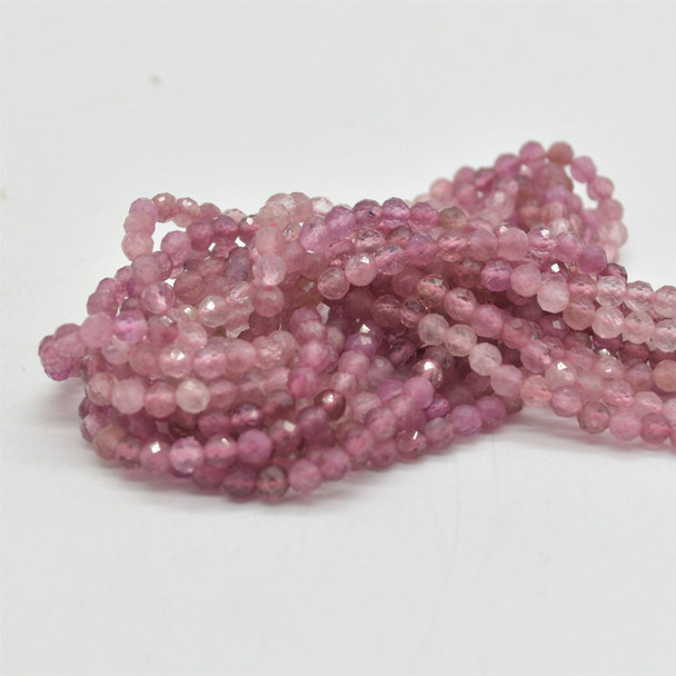 Natural Pink Tourmaline Mixed Gradient Shades Semi-Precious Gemstone FACETED Round Beads - 3mm -  15" strand