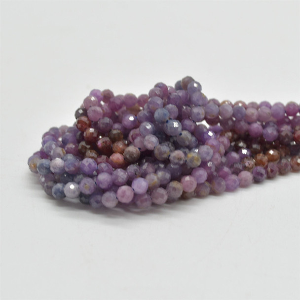 Natural Ruby and Sapphire Mixed Gradient Shades Semi-Precious Gemstone FACETED Round Beads - 3mm -  15" strand