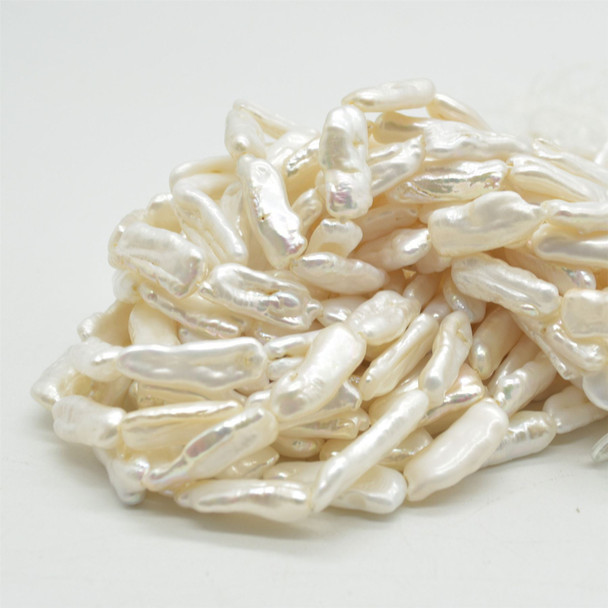 High Quality Grade A Natural Freshwater White Biwa Souffle Pearl Beads - 15mm - 23mm x 6mm - 9mm - 14.5" strand
