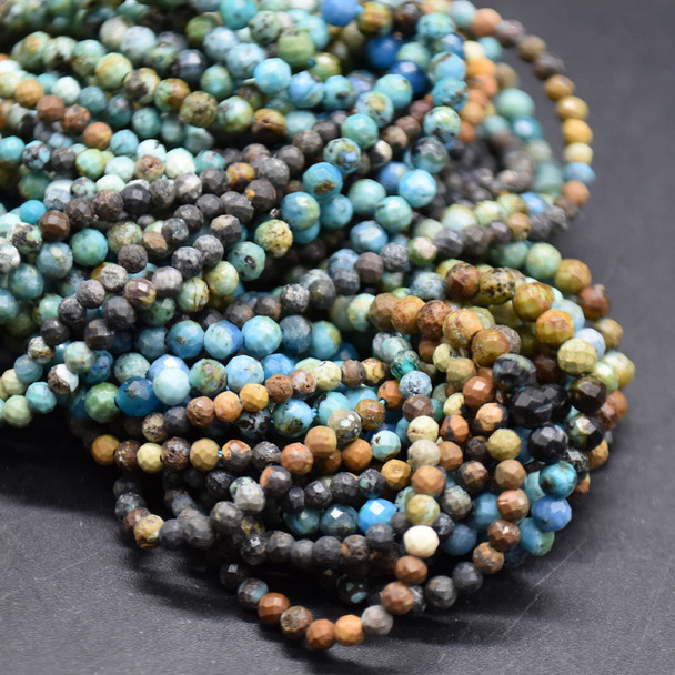 Natural Dark Hubei Turquoise Mixed Shades Semi-Precious Gemstone FACETED Round Beads - 2mm, 3mm & 4mm -  15" strand Natural Dark Hubei Turquoise Mixed Shades Semi-Precious Gemstone FACETED Round Beads - 2mm, 3mm & 4mm -  15" strand