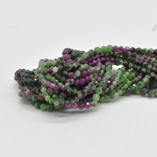 Natural Ruby Zoisite Mixed Colours Semi-Precious Gemstone FACETED Round Beads - 2mm & 4mm -  15" strand