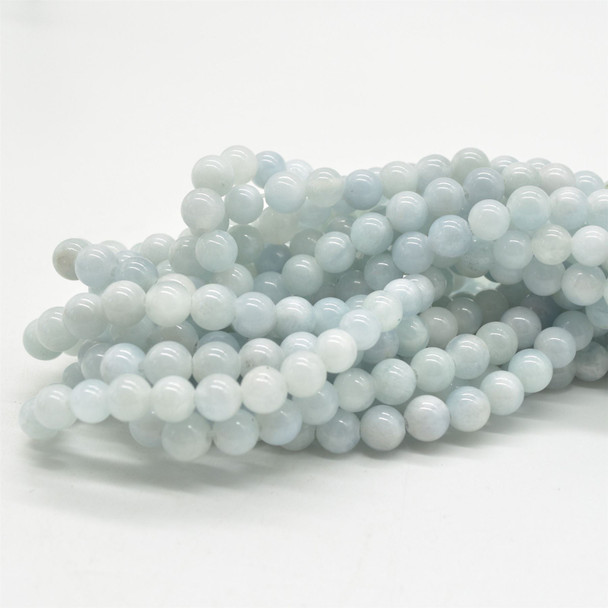 Large Hole (2mm) Beads - Natural Aquamarine Semi-precious Gemstone Round Beads - 8mm - 15" strand