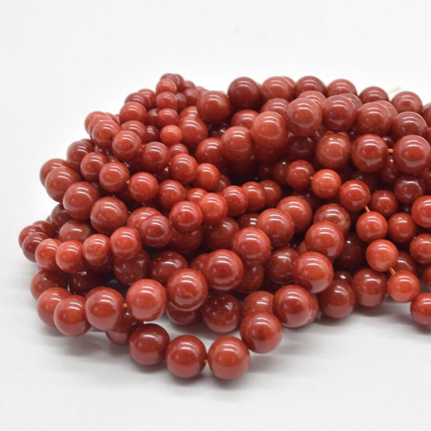 Jade (dyed) Gemstone Round Beads - 6mm 8mm 10mm - Coral Red - 14" strand