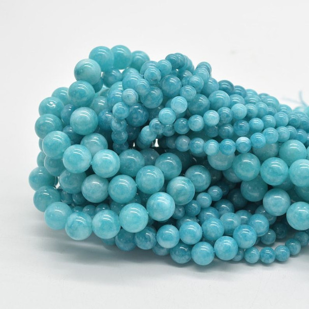 Jade (dyed) Gemstone Round Beads - 6mm 8mm 10mm - Dark Amazonite Green - 14" strand