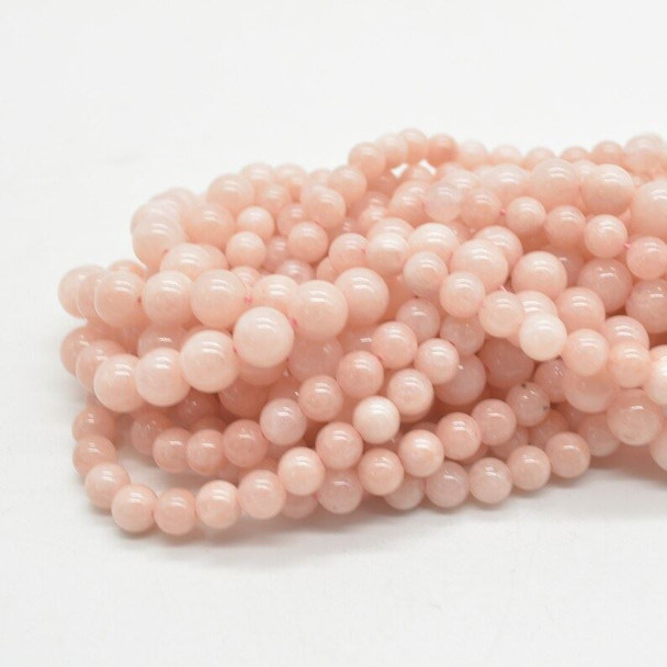 Jade (dyed) Gemstone Round Beads - 6mm 8mm - Peach Pink - 14" strand