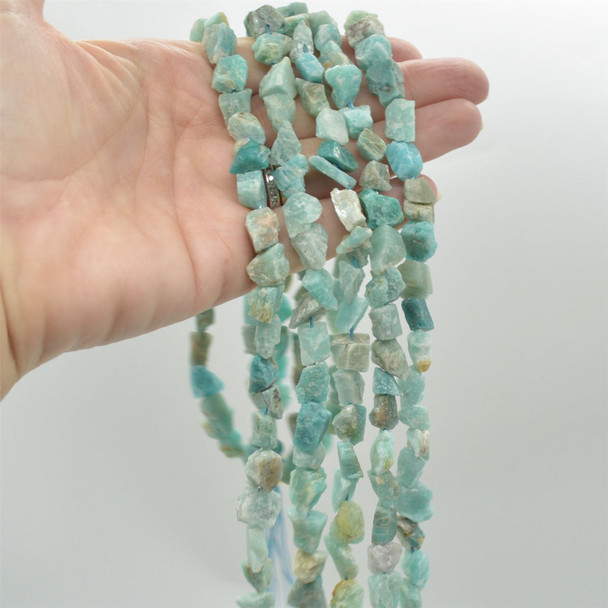 Raw Hand Polished Natural African Amazonite Semi-precious Gemstone Nugget Beads - 8mm - 10mm - 15" strand