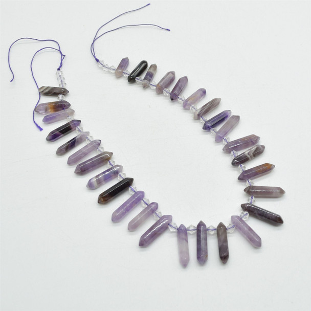 Amethyst Double Terminated Graduated Points Beads / Pendants - 20mm - 30mm x 6mm - 8mm - 15" strand