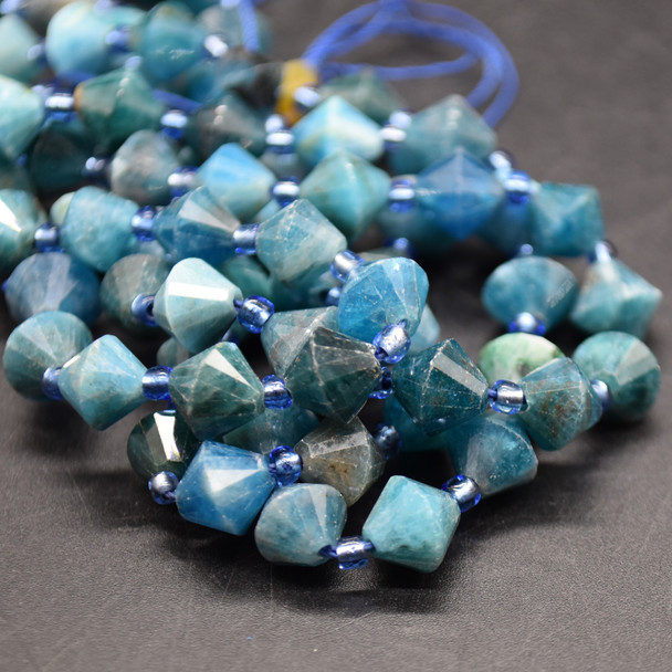 Grade A Natural Apatite Semi-precious Gemstone Faceted Bicone Beads - 8mm - 15" strand