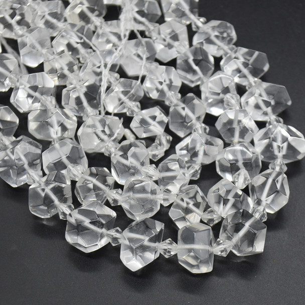High Quality Grade A Natural Crystal Quartz Semi-precious Gemstone Faceted Baroque Nugget Beads - 9mm - 10mm x 13mm - 15mm - 14"