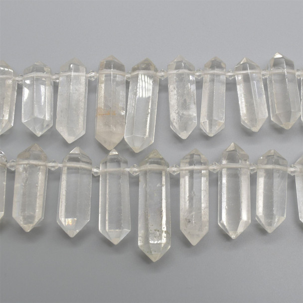 Crystal Clear Quartz Double Terminated Graduated Points Beads / Pendants - 27mm - 47mm x 11mm - 15mm - 15" strand