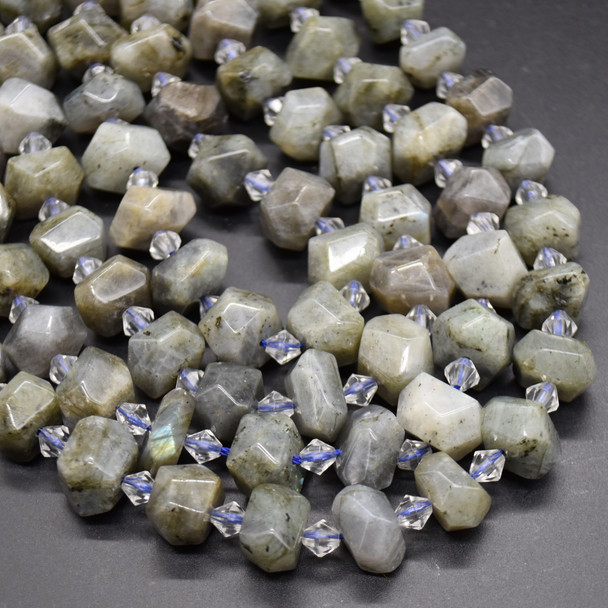 High Quality Grade A Natural Labradorite Semi-precious Gemstone Faceted Baroque Nugget Beads - 8mm - 10mm x 13mm - 15mm - 14.5"