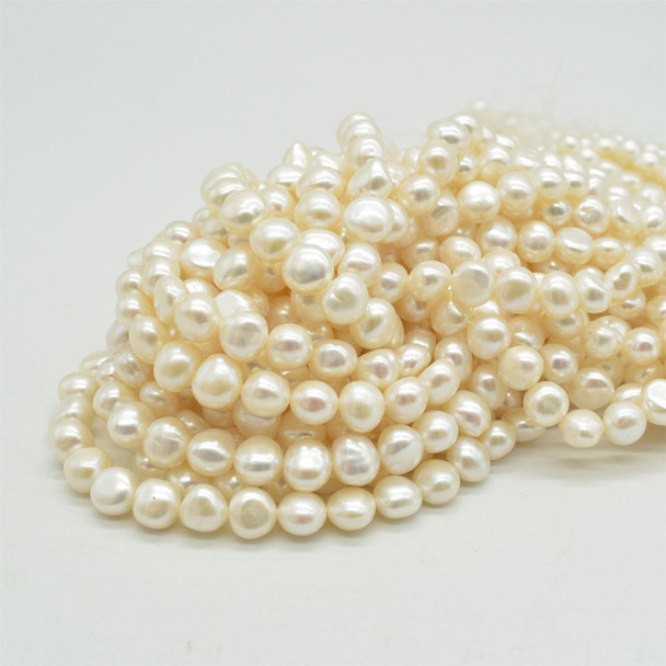 High Quality Grade A Natural Freshwater Baroque Round Nugget Pearl Beads - White - 8mm - 9mm - 14.5" strand