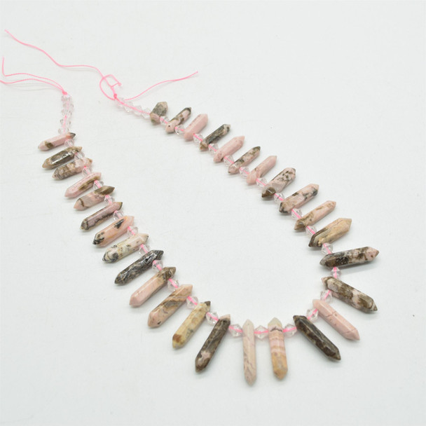 Rhodonite Double Terminated Graduated Points Beads / Pendants - 20mm - 30mm x 6mm - 8mm - 15" strand