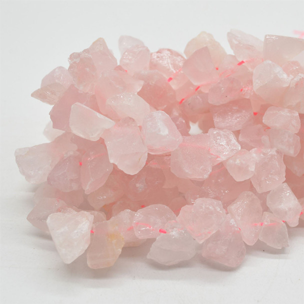 Raw Hand Polished Natural Rose Quartz Semi-precious Gemstone Nugget Beads - 15mm - 20mm - 15" strand